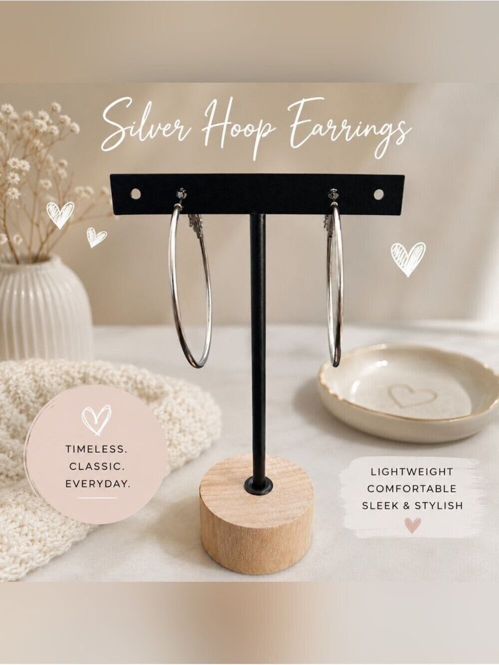 Silver Hoop Earrings - Classic Everyday Hoops